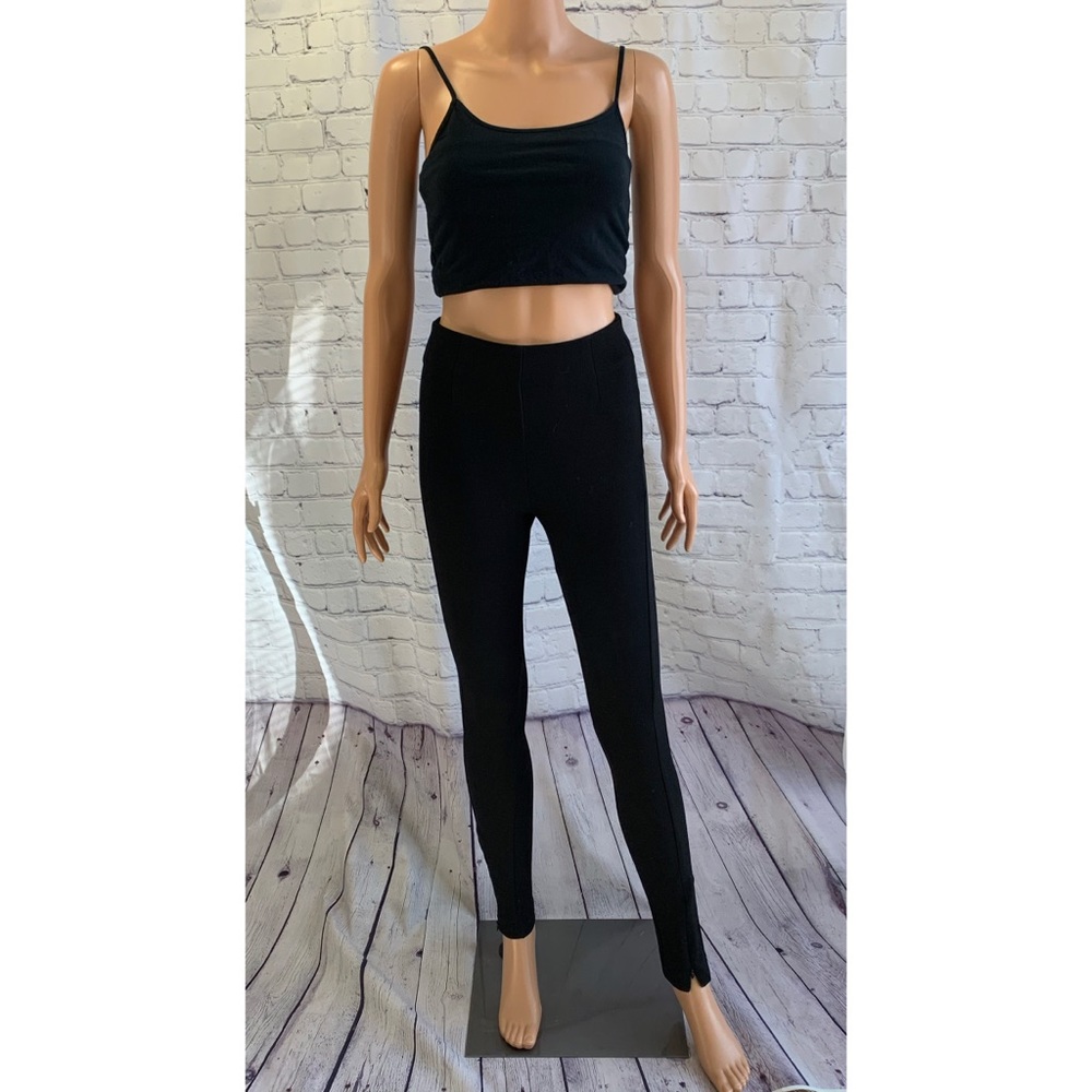 H & M Black Straight Thick Leggings W/ Ankle Zipper size 4